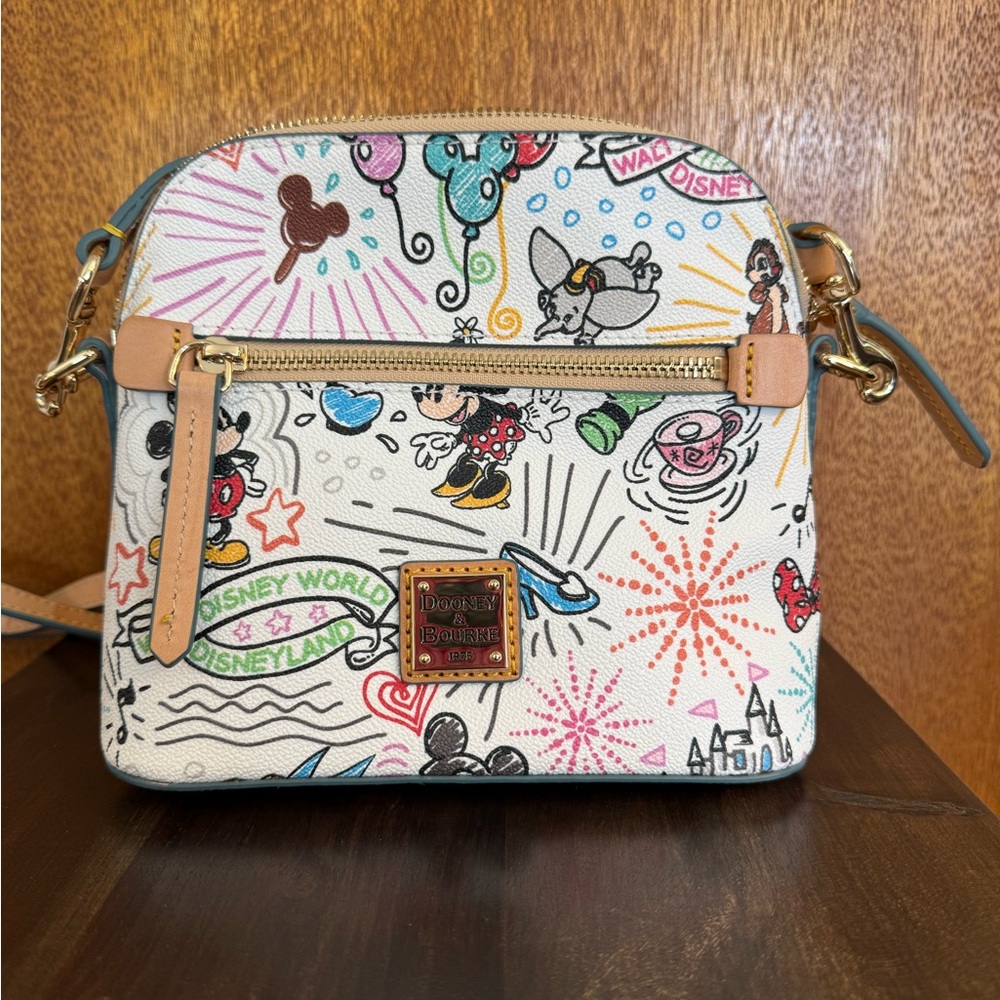 Dooney & Bourke Cream Disney Sketch Crossbody with Multicolor Accents